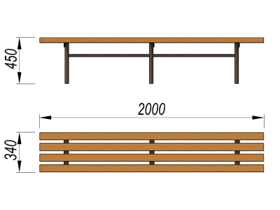 Двухметровая лавочка без спинки 2 м МАФ 1602 в Чебоксарах